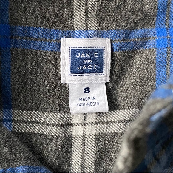 Janie and Jack Shirt Size 8 Boys Button Up Plaid Dress Gray Blue 100% Cotton EUC - Picture 7 of 16